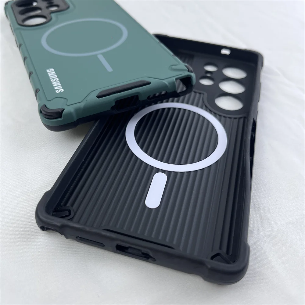 حافظة مدرعة مقاومة للصدمات لهاتف سامسونج جالاكسي S25 S24 S23 Ultra Plus A56 A36 A55 A54 A35 A34 A25 A15 A14 A13 لغطاء شحن Magsafe