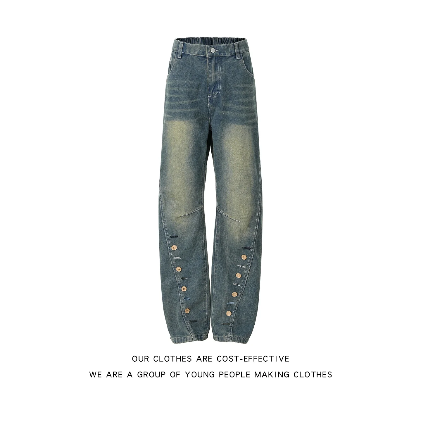 

American Vintage Buttoned Knife Flared Men's Jeans High Street Design Sensation Straight Wide Leg Workwear Pants