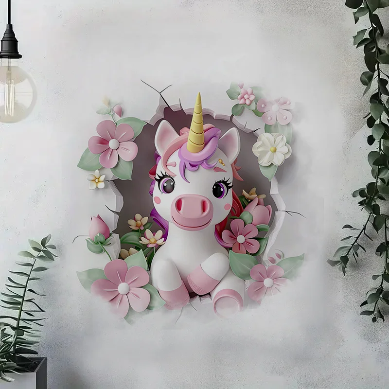 90782# Beautiful Unicorn with Flowers Toilet Stickers, Bedroom Entryway Living Room Porch Home Decoration Wall
