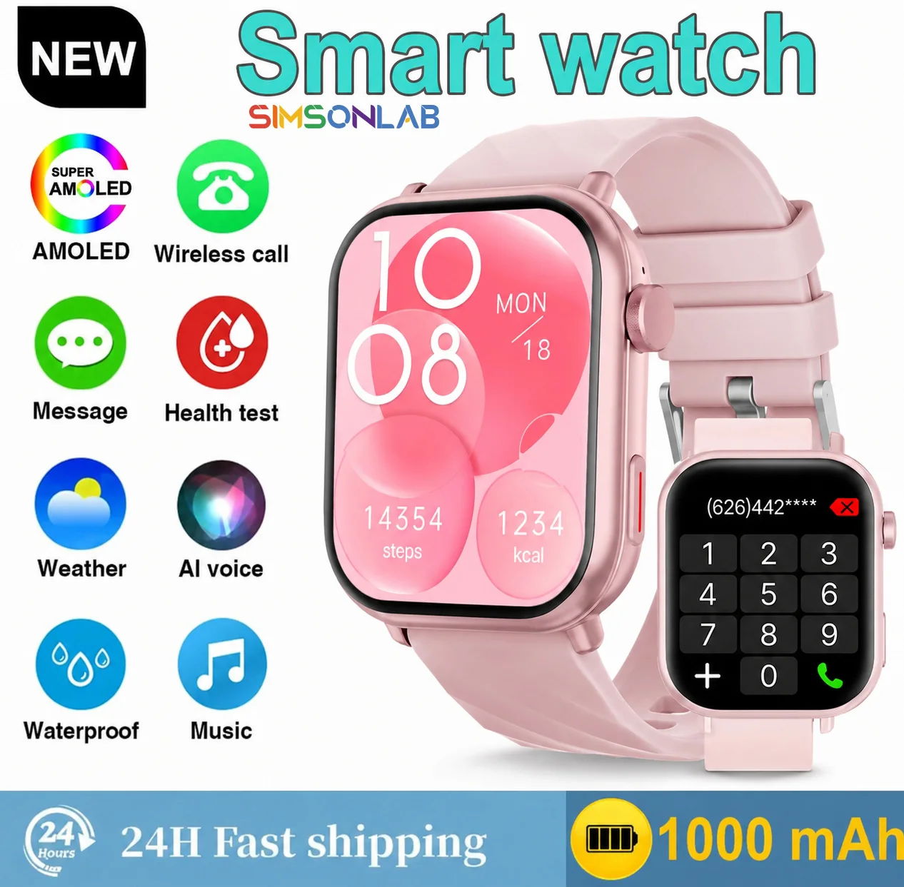 For Android/IOS 1.83''HD Screen 1000mAh Battery Voice Assistant Bluetooth Call Men Women Gift 2026 Multiple Sports Smart Watch