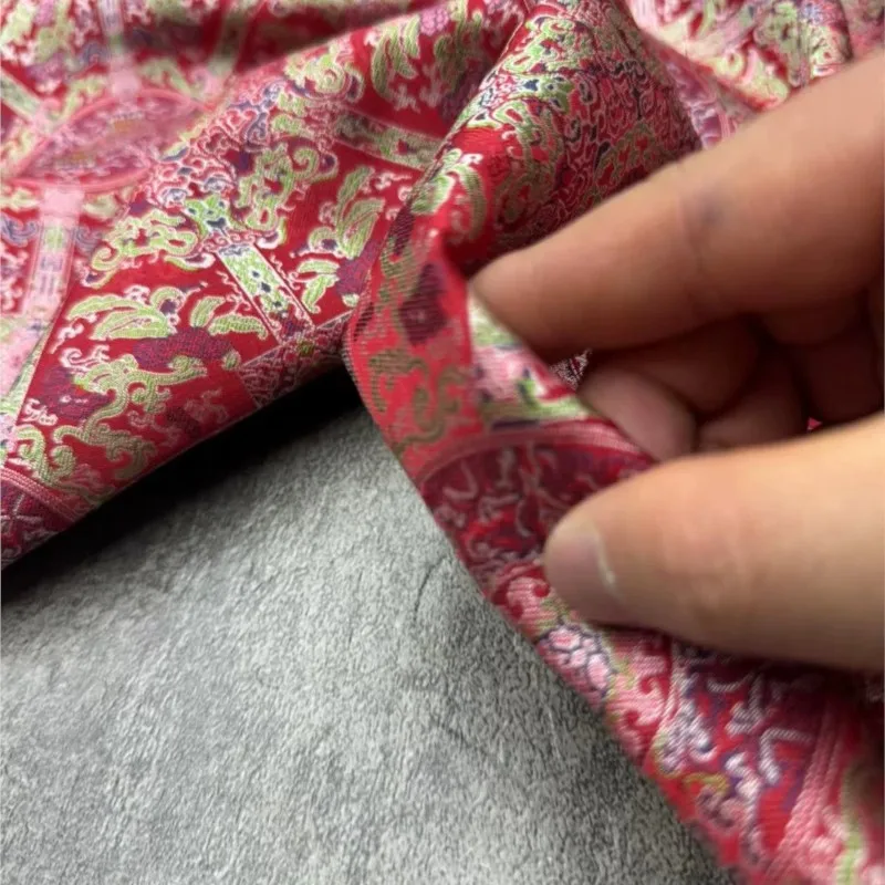 Red silk brocade fabric haute couture coat and cheongsam