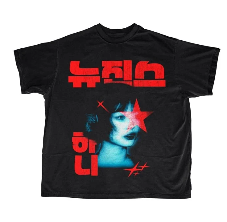 الصيف الأمريكي HANNI جديد الجينز Kpop مجموعة تي شيرت تي شيرت رجالي الشارع الشهير الصيف جديد الرجال والنساء بلايز #1