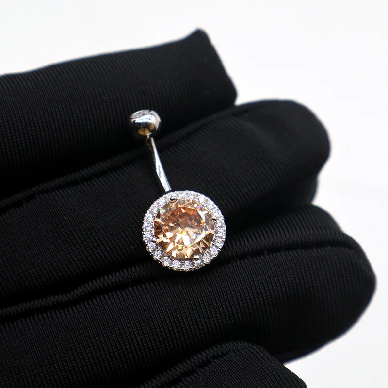 MIQIAO 925 Sterling Silver Piercing Belly Button Rings Circular Purple Blue Pink White Yellow Champagne Aquamarine Women Jewelry
