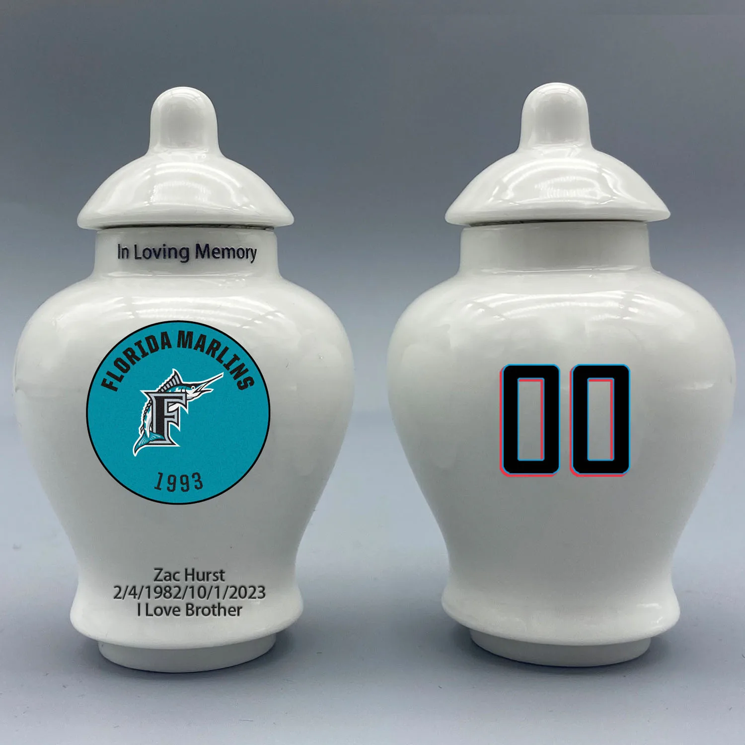 Mini Urn for Miami Marlins-Baseball themed.Please send me the customization information - name/date and number on the urn