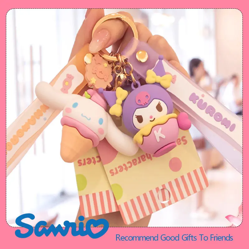 애니메이션 Sanrio 헬로 키티 Pochacco 키 체인 귀여운 Mymelody Kuromi Cinnamoroll 액션 피규어 인형 Kawaii 펜던트 장난감 열쇠 고리 선물