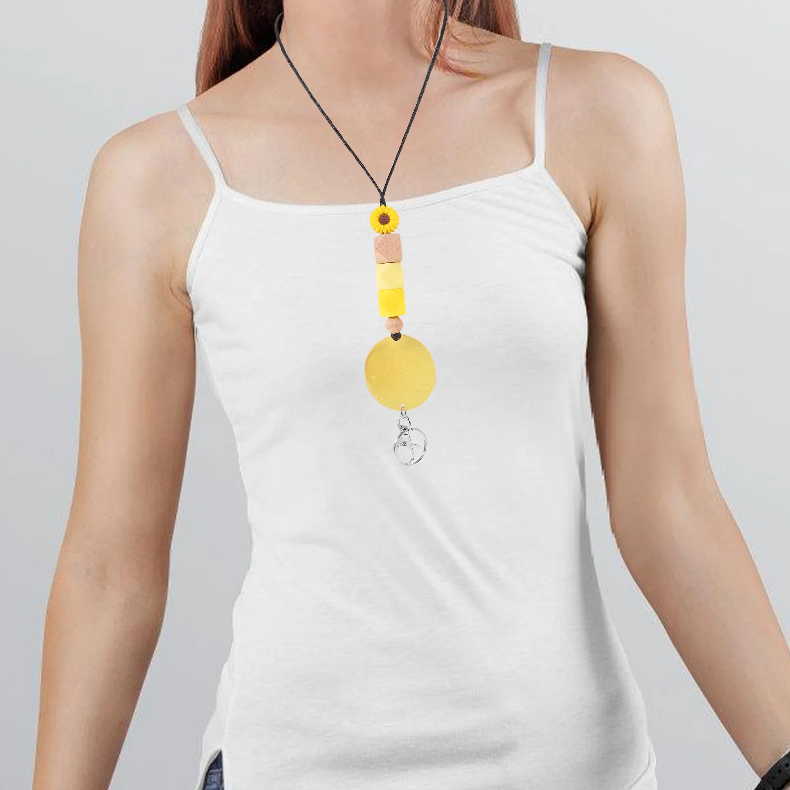 

5pcs Silicone Bead Keychain Lanyard Adjustable For Id Badges Name Cards Portable Hanging Rope Multi-Function Use Teacher