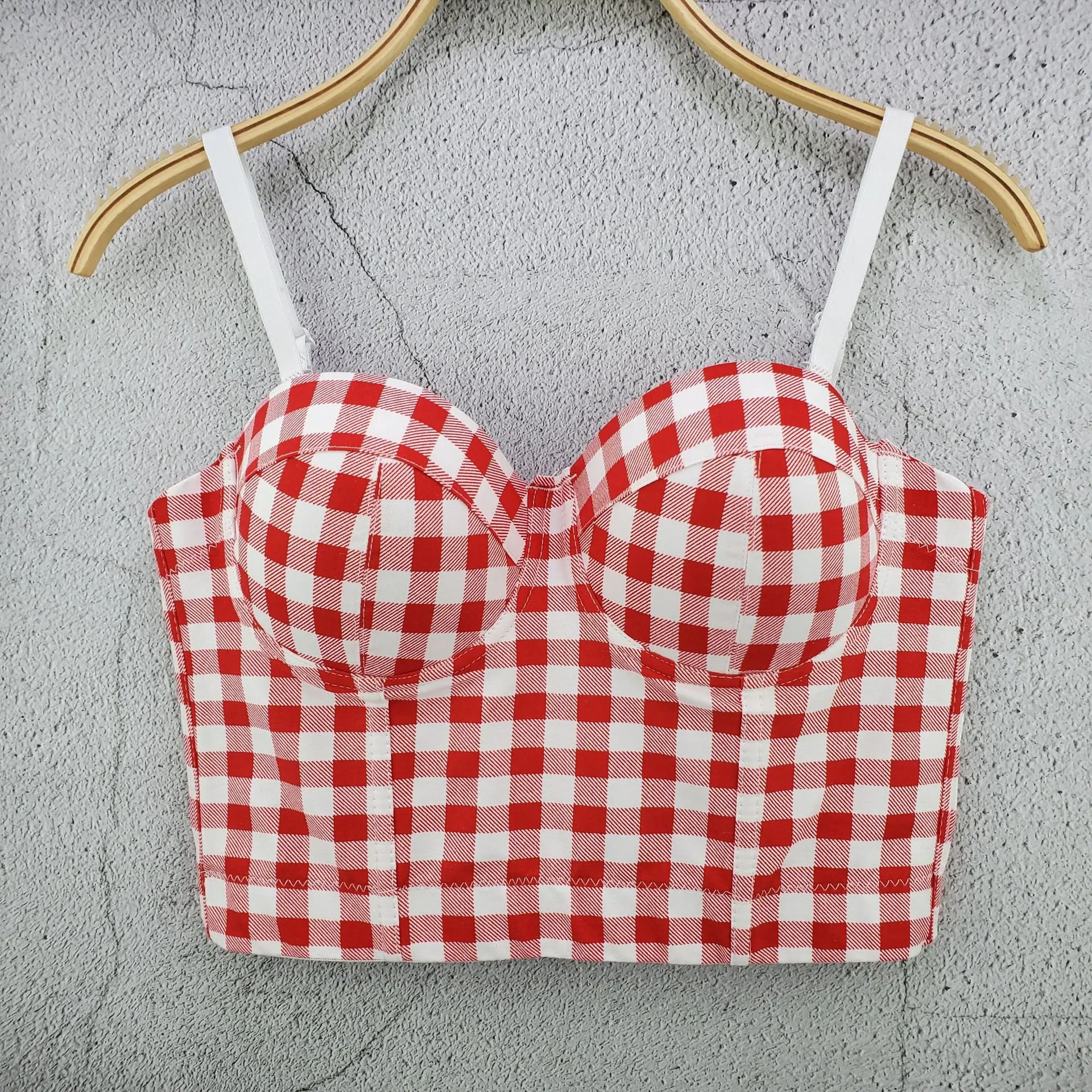 Spring Retro Plaid Sling Vest French Niche Youth Slim Fit Versatile Off-the-shoulder Women's Vest Top