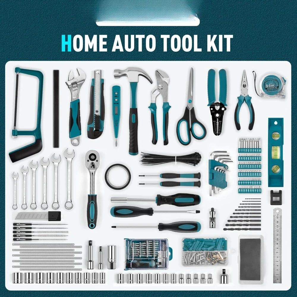 379-PCs Home Tool Kit - Protable Complete Household and Auto Repair Tool Set - Hand General Basic Tool Box Storage Case