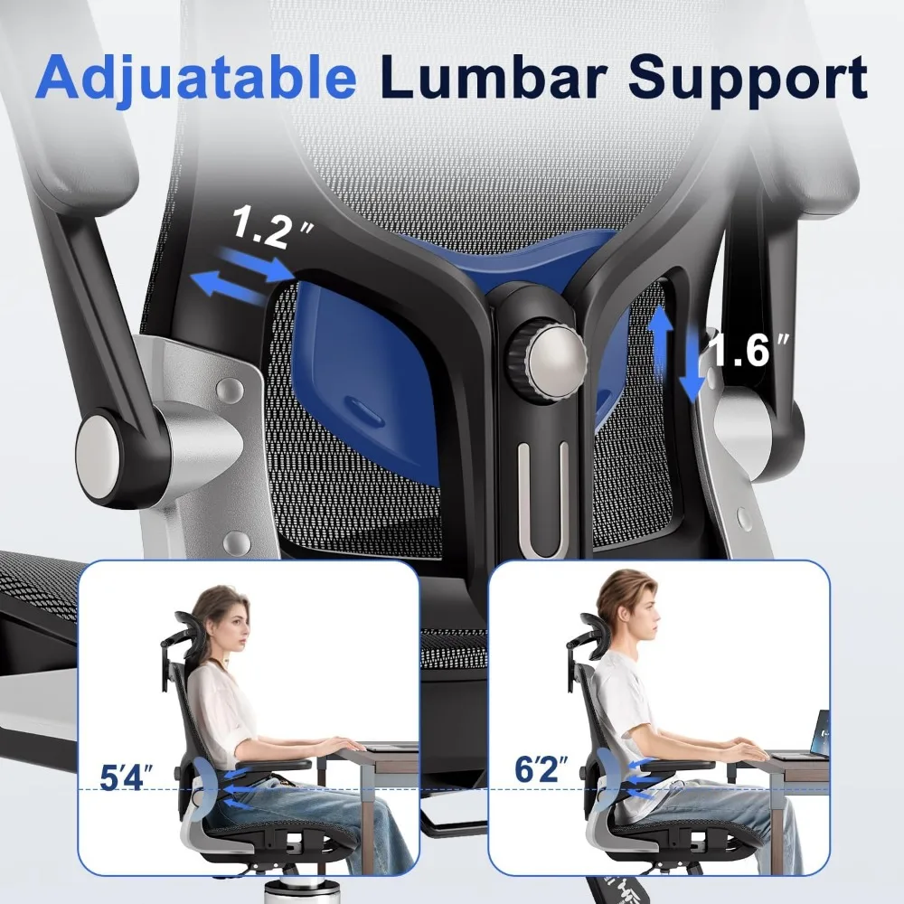 Ergonomic Office Chair，Mesh Seat Cushion with 3D Armrests and 3D Headrest, Adjustable Lumbar Support with Rocking Function, SGS