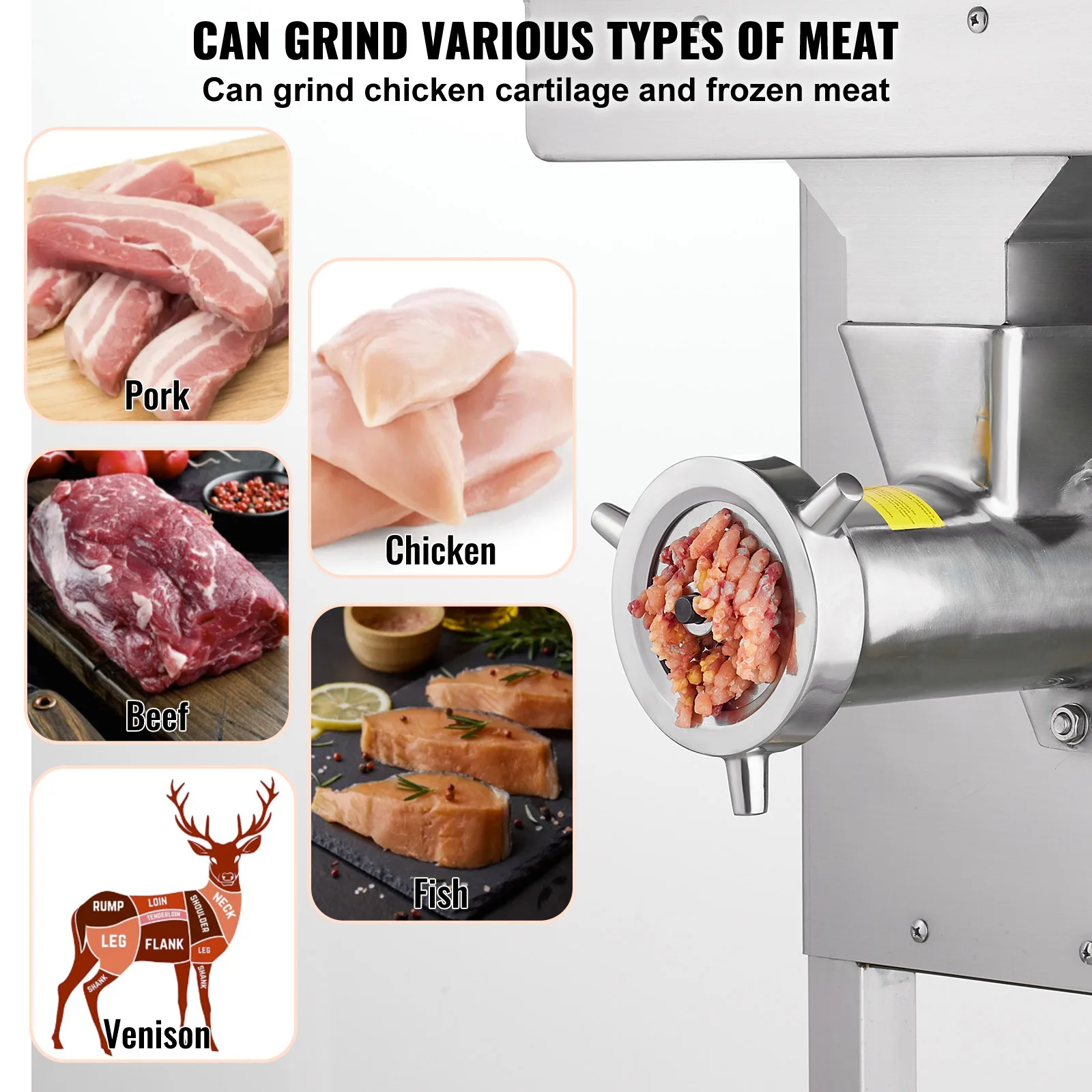 22 Lbs Per Min Electric Meat Grinder with Blade Grinding Plate Sausage Maker Attachment for Home Kitchen Use