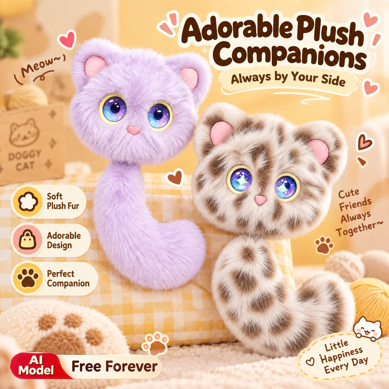 AI Plush Toy with Smart Voice And LED Eyes Interactive Companion Rechargeable E-Pet for Kids And Adults Cartoon EDE Gift