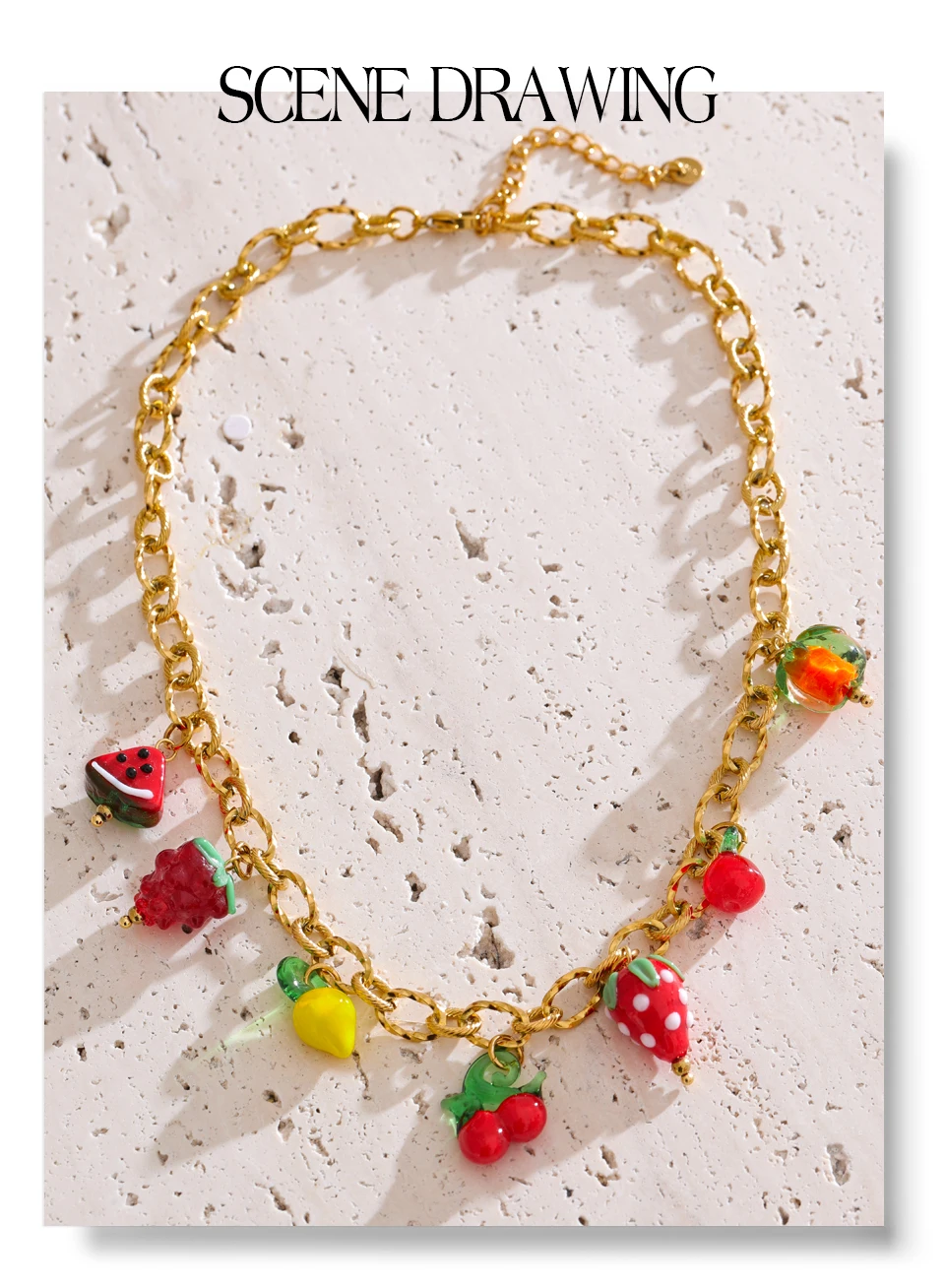 Yhpup Sweet Spring Summer Colored Glaze Fruit Charm Anhänger-Halskette, goldfarben, Edelstahl, trendiger Schmuck – Detail 11