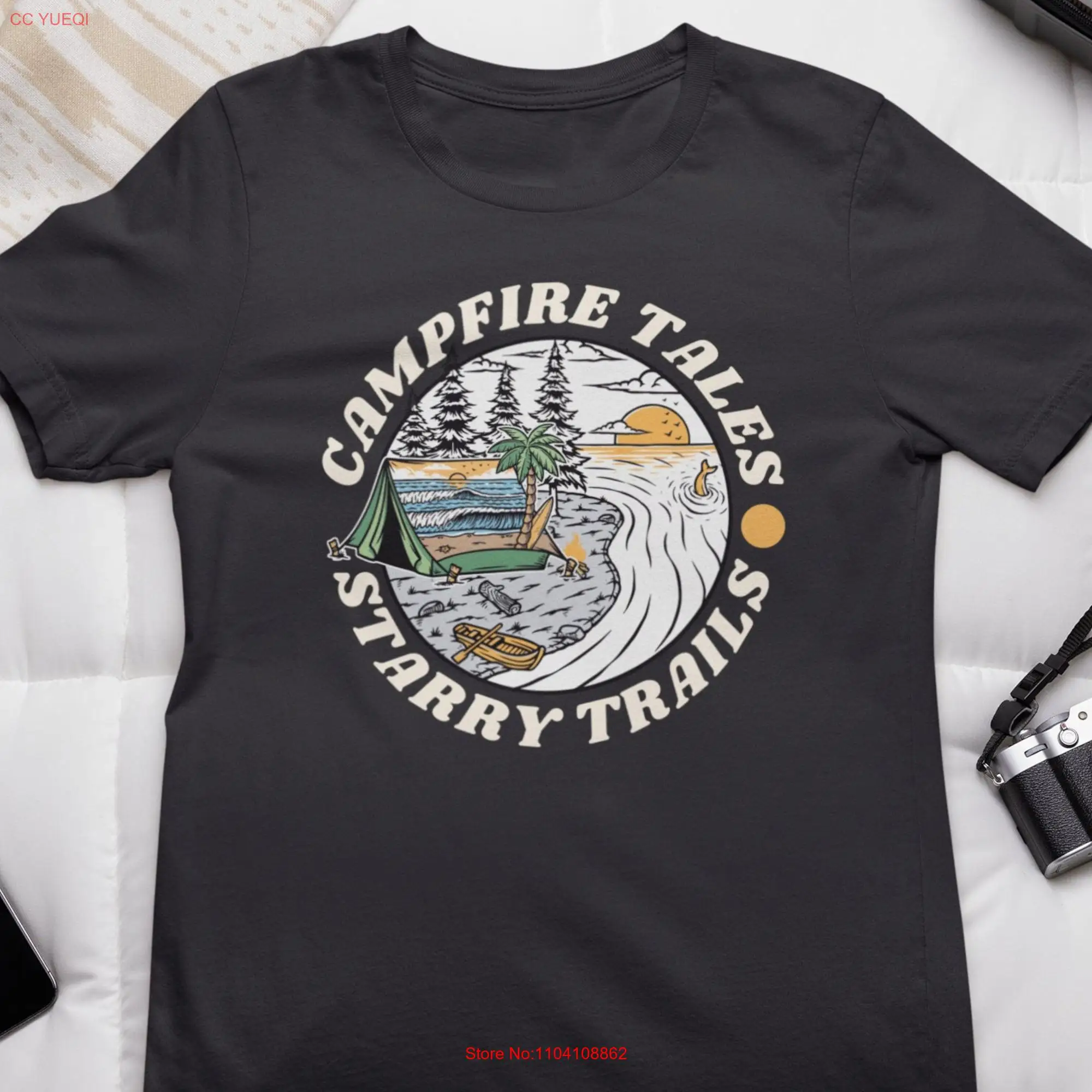 Campfire Tales Adventure T Shirt Travel Hiking DeserT Explore Mountain Camping Nature Lover long or short sleeves