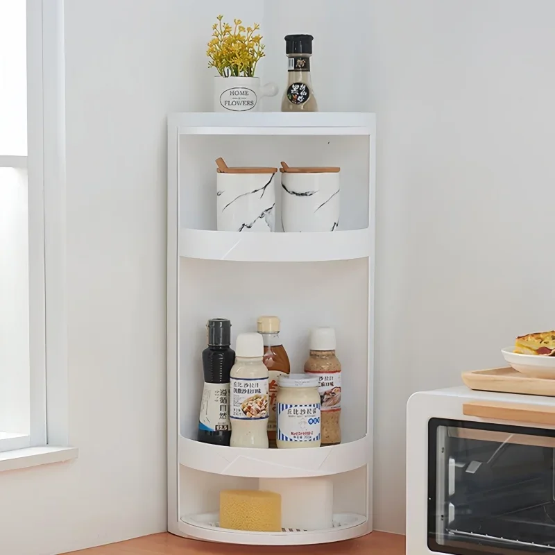 Kitchen Rotatable Storage Rack Wall Mounted Shelf Bottle Holder Condiment Organizer Spice Jars Bathroom Organiser Shower Cabinet