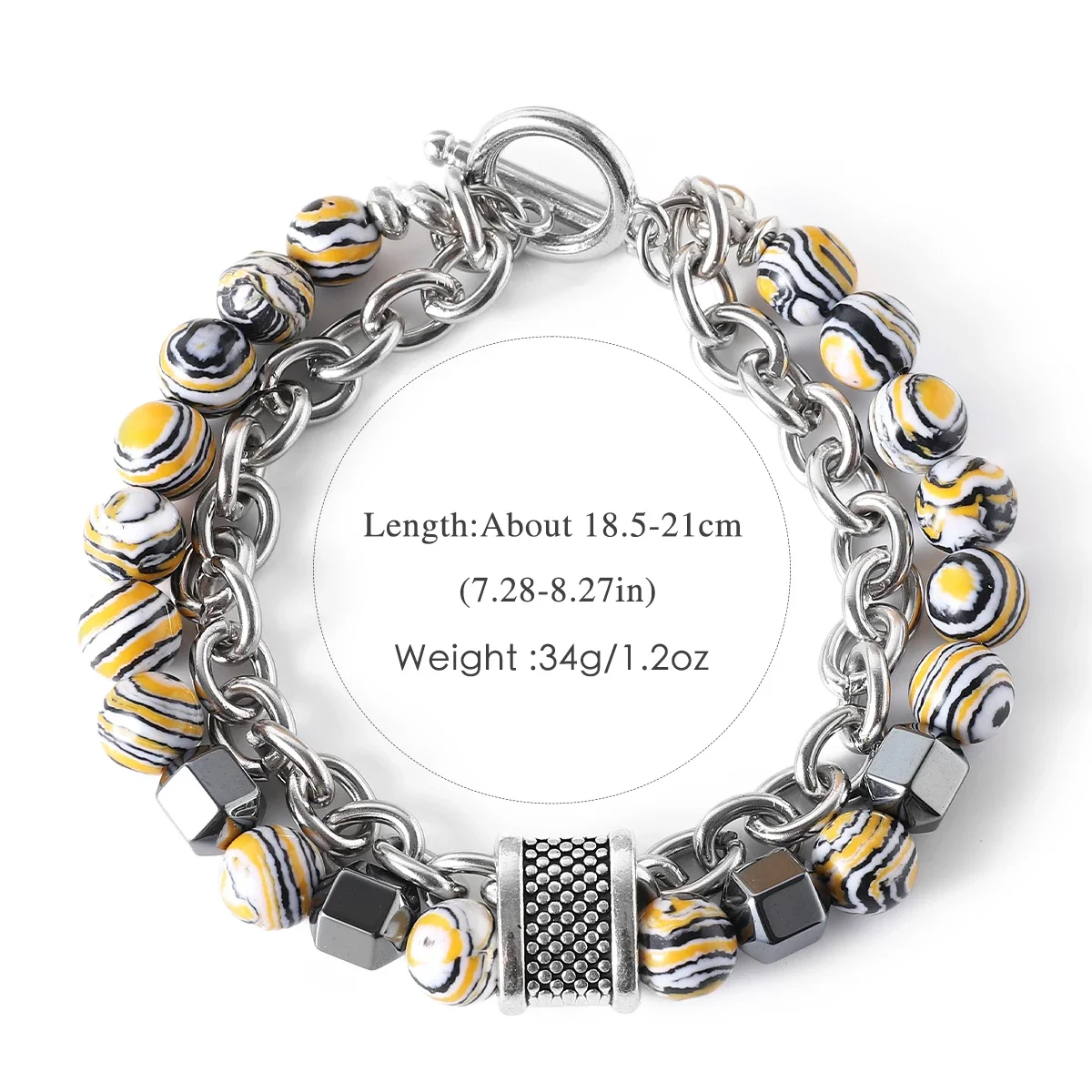 1-Piece Stainless Steel Chain Syn Malachite Men's Beaded Bracelet Double-Layer Wearable Fashionable Versatile Beaded Bracelet