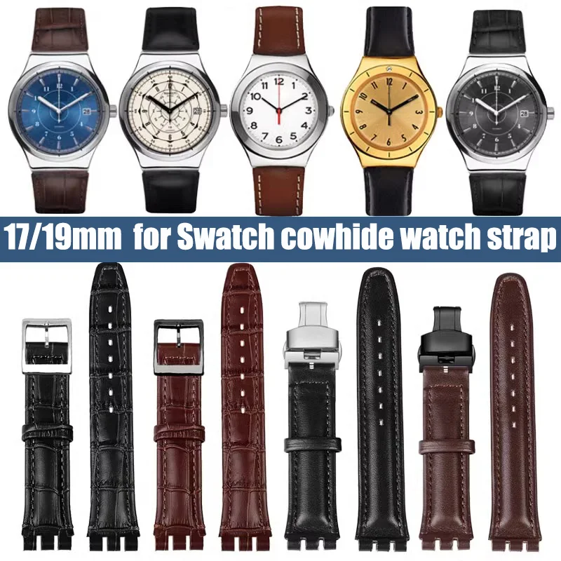 

17mm 19mm cowhide watchband for Swatch YCS YAS YGS strap Waterproof Bracelet Black Brown Women men Replacement Watch Accessories