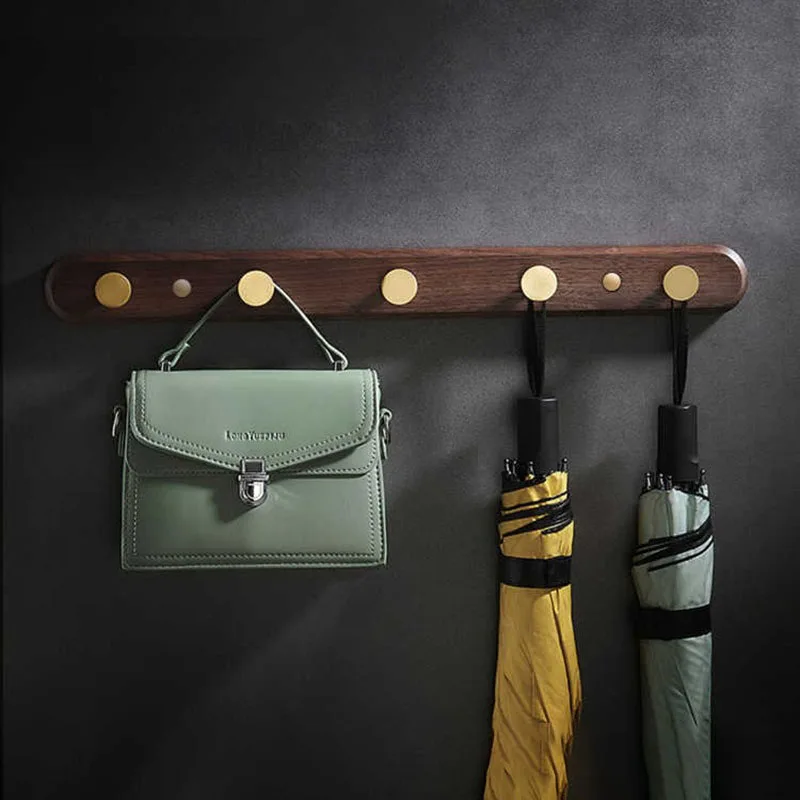 Nordic Coat Racks Solid Wood Wall Hanging Clothes Hook Living Room Hat Storage Rack Black Walnut