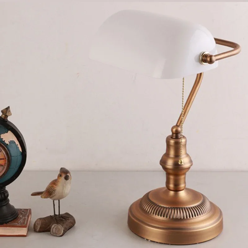 SEAN Classical Retro Table Lamp Creative Design Pull Switch LED Glass Desk Light Fashion Decor for Home Study Office Bedroom