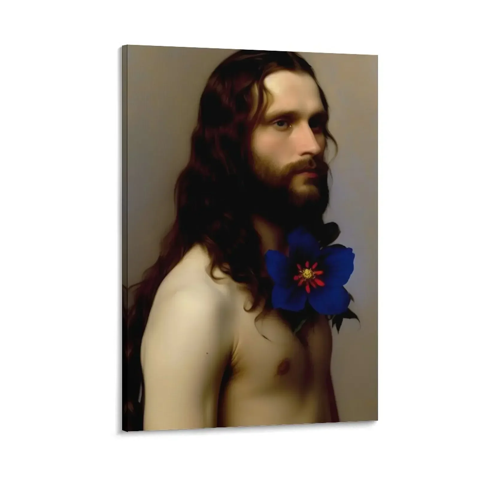 

Man with blue flower Canvas Painting korean room decor room decor poster aesthetic Bedroom deco