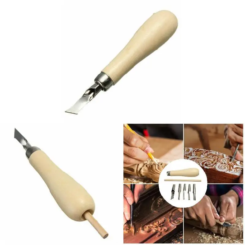 Lino Block Cutting Rubber Stamp Carving Tools with 5 Blades Bits for Print Making DIY Sculpture