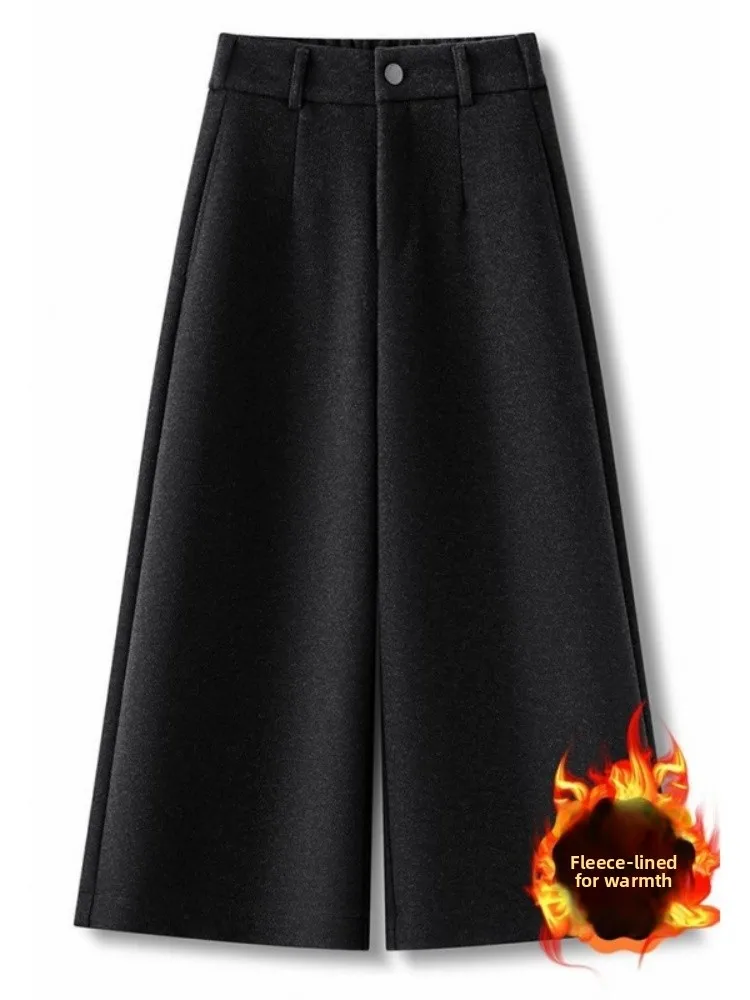 Bla High Waist Drapey Thi Warm Straight Leg Pants Women's Wide Leg Trousers Commute Sle Pure Color Korean Version