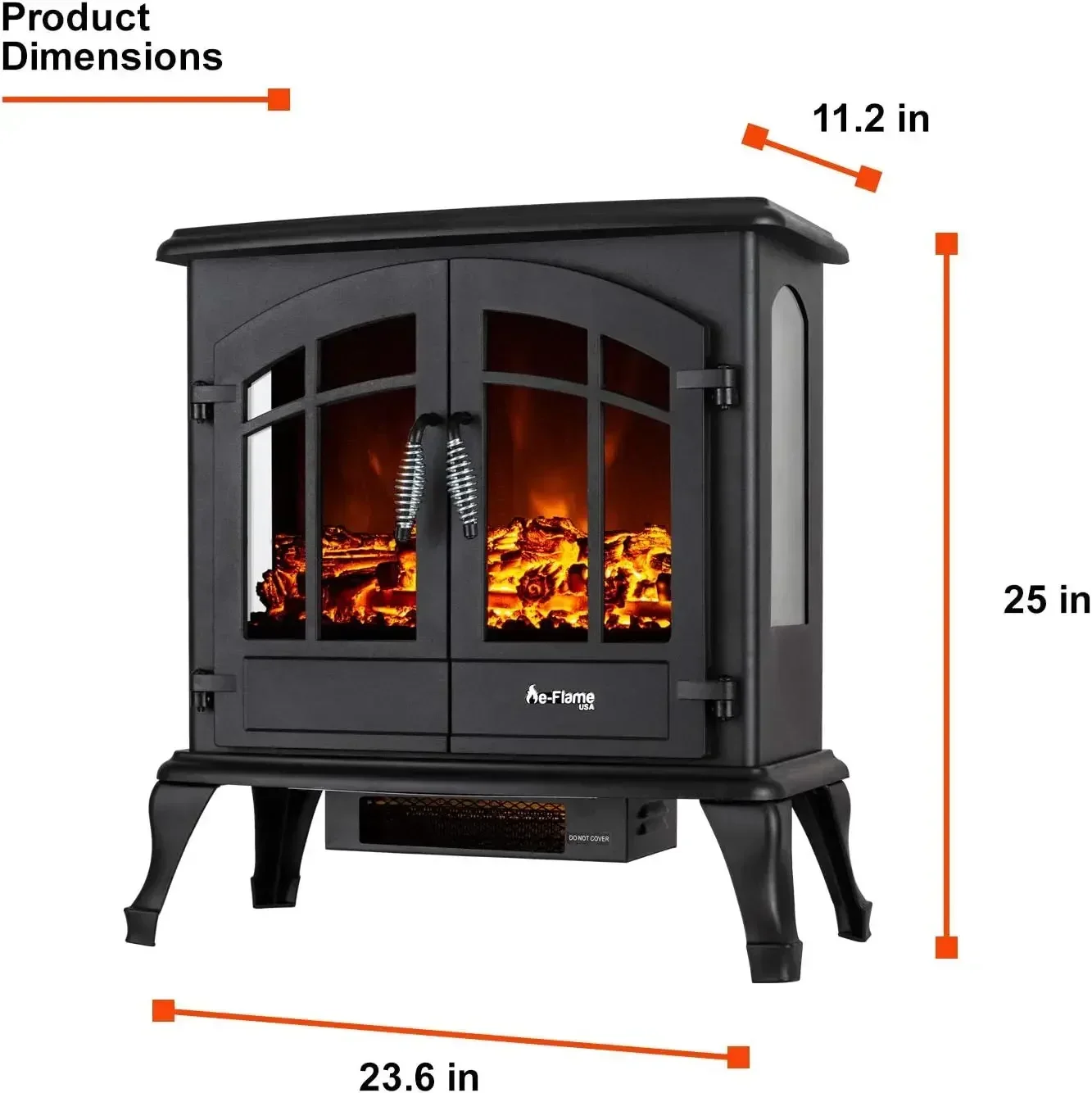 Kominek wolnostojący E-Flame, grzejnik piecowy, realistyczny dziennik 3D, efekt ognia, czarny, jaspis USA