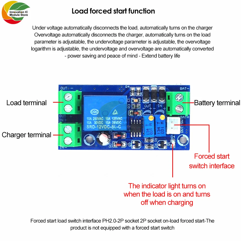 Battery Anti-over-discharge Over-voltage Control Module Under-voltage Automatic Charging Lithium Battery Protection Board 12V