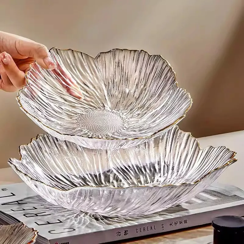 20/25CM Petal Glass Fruit Plate Living Room, Coffee Table Snack Plate Nordic Minimalist Tray