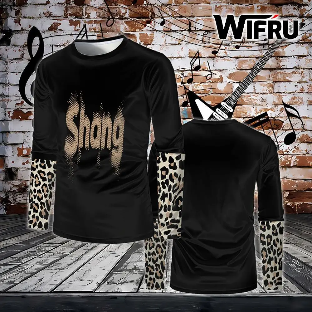 

European And American Punk Style T-shirt Fashion Personality Leopard Print Long Sleeve Tops Autumn Unisex Street Hip-hop Clothes