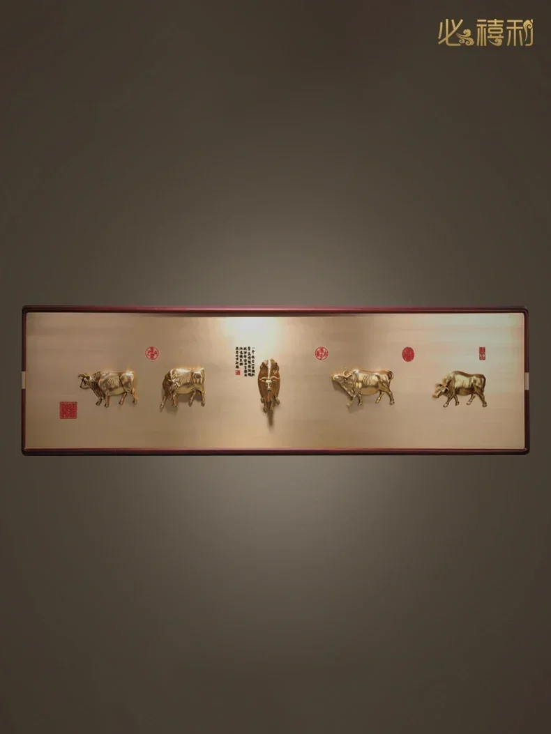

Brass Wuniu Figure Chinese Zodiac Cow Wuniu NAFU Living Room and Study Decoration Background Copper Carving Paint