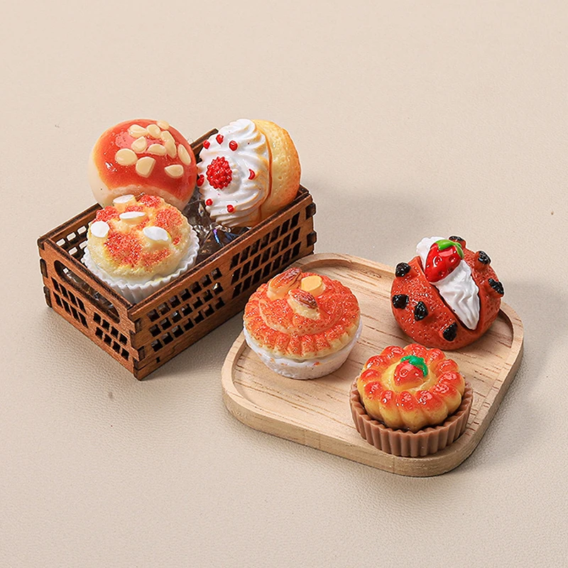 6pcs Dollhouse Mini Cartoon Three-dimensional Pattern Bread Model Dolls House Home Decoration