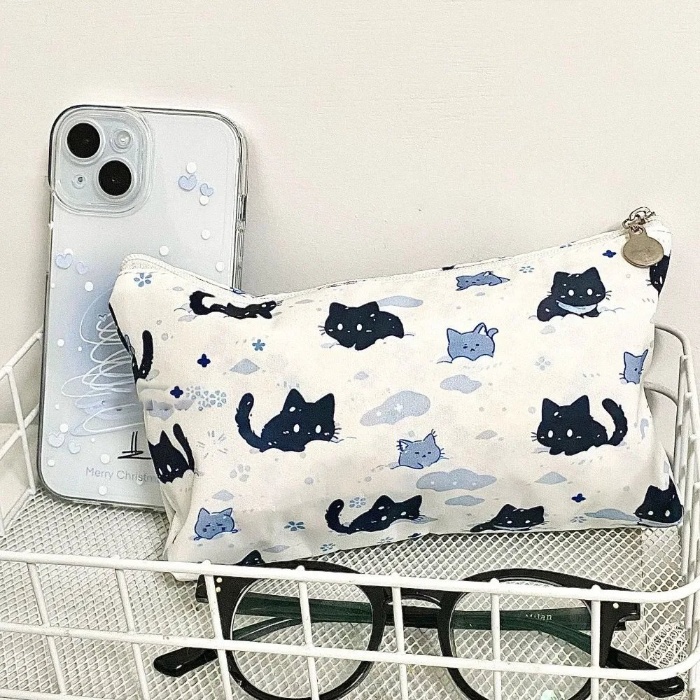 Kitten Print Cute Printed Pencil Case Trendy Lovely Pencil Case Stationery Storage Bag