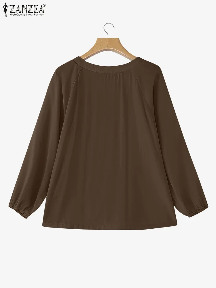2025 ZANZEA ผู้หญิงเดี่ยว Breast Tops วันหยุดสีทึบเสื้อแฟชั่นฤดูร้อนแขนยาวจีบ Tunics Casual หลวม Blusas