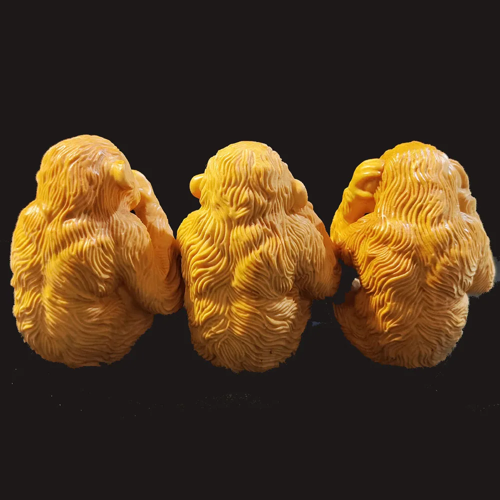 JP189- 7*5.6*5.2 CM Carved Boxwood Carving :Set of 3 No Evil Wise Monkeys