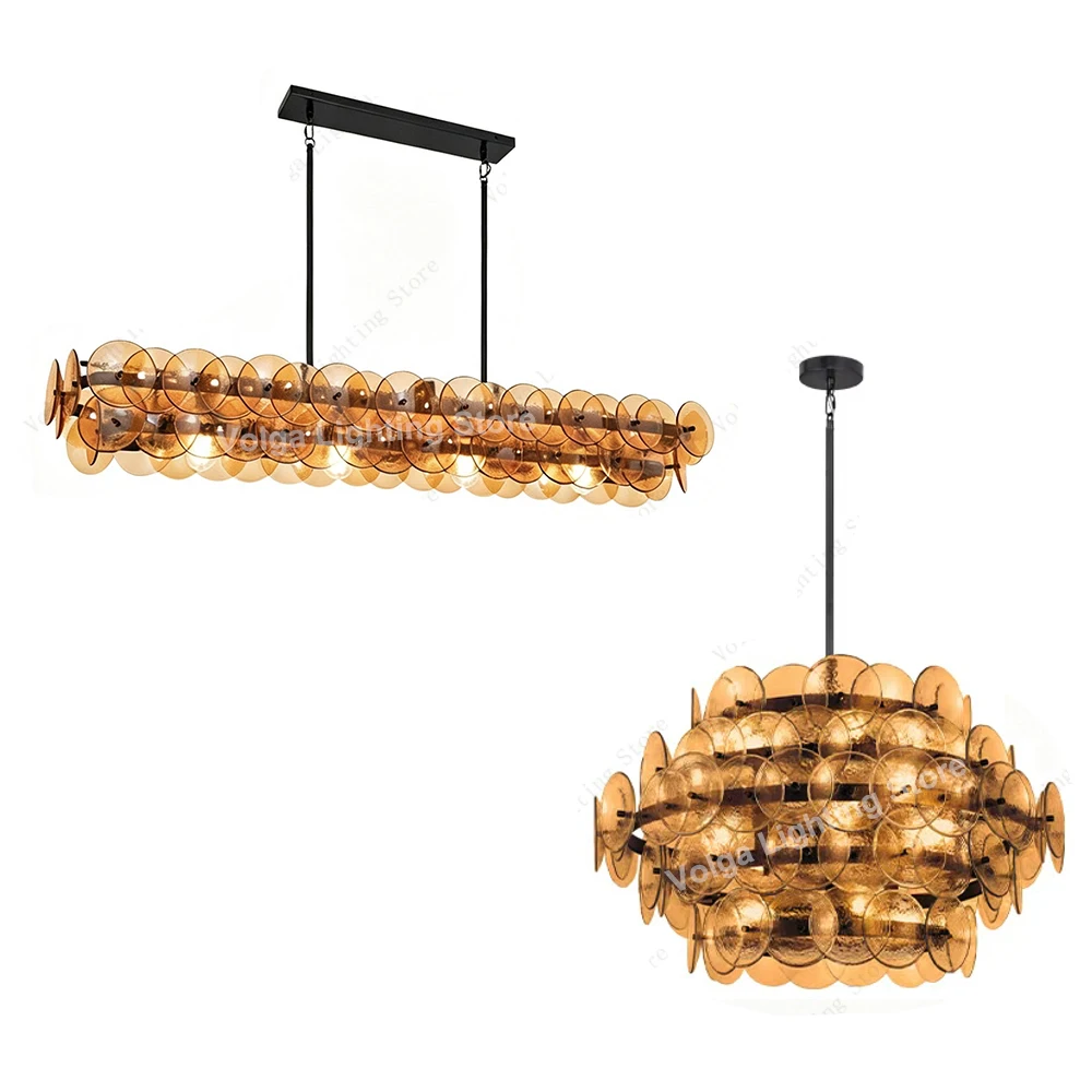Amber Living Room Design Elegant Look Pendant Light Rectangular Light Fixture Green Clear Glass Luxury Vintage Lighting Lampen