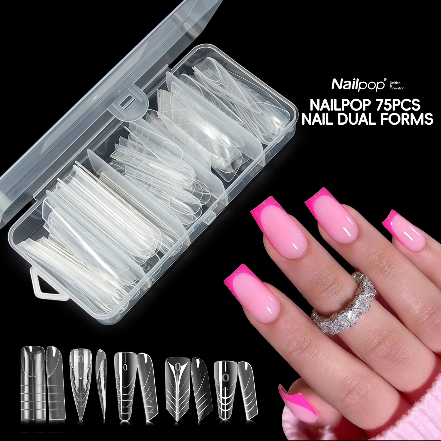 NAILPOP Frech مسمار أشكال مزدوجة مجموعة مسمار أشكال مزدوجة ل بولي تمديد هلام مسمار أشكال قوالب الاكريليك مجموعات للتقليم 75/150 قطعة #1