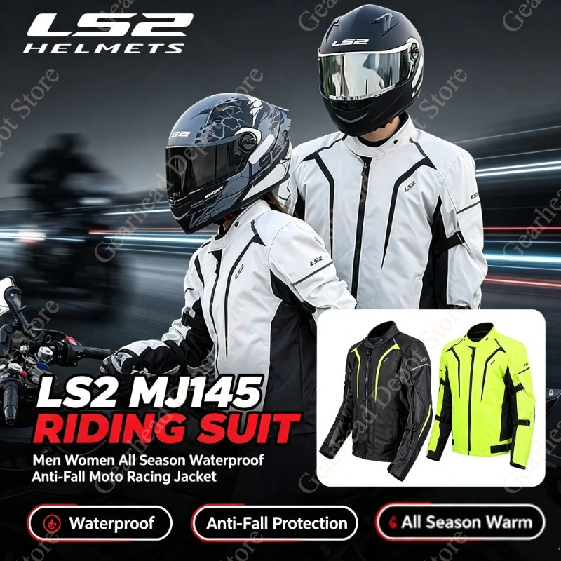 LS2 MJ145 Motorcycle Riding Suit Set Men Women All Season Waterproof Wear‑resistant Anti‑fall Warm Moto Racing Jacket Pants Kit