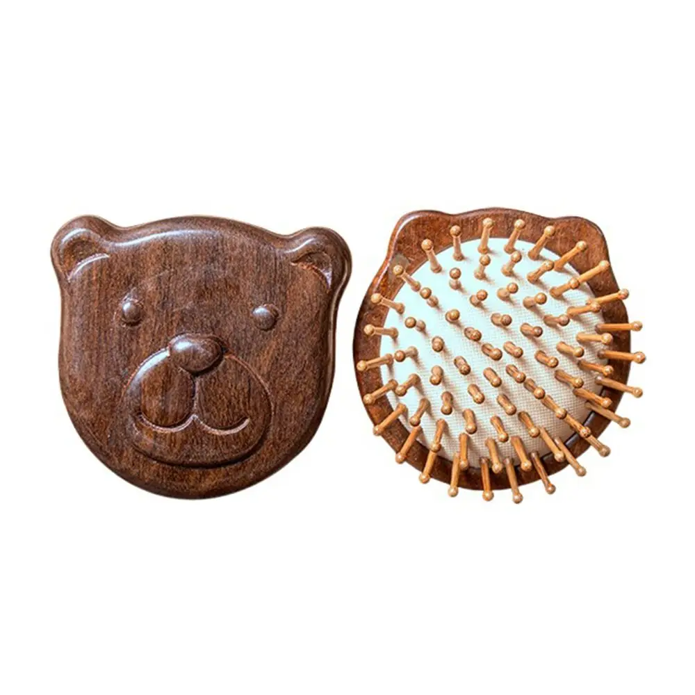 Wood Air Cushion Hair Comb Anti Static Handmade Cute Cat Face Brush Nose Massage Exquisite Mini Travel Hair Brush Relax