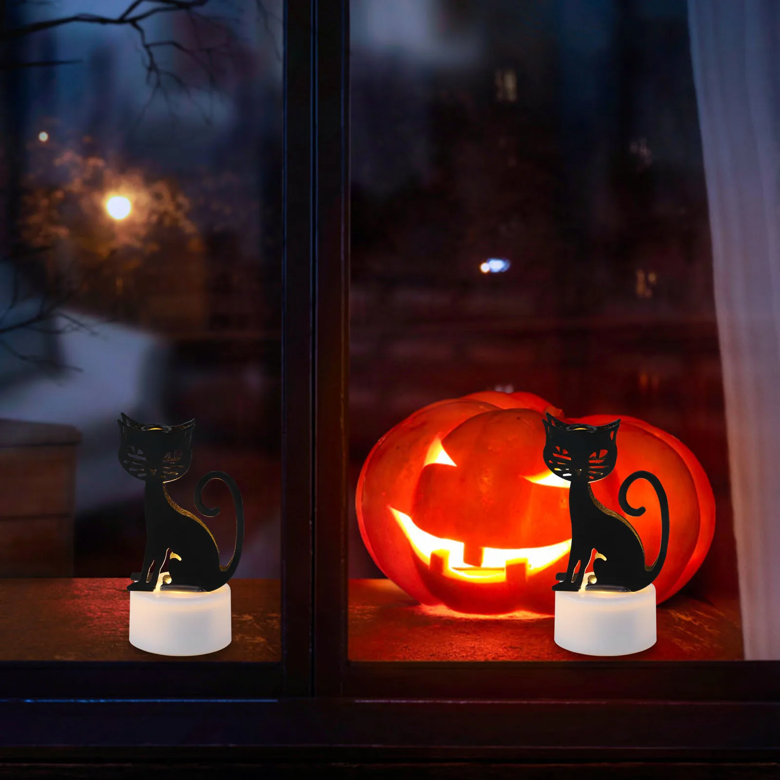 

2Pcs Halloween LED Light Cat Shaped Flameless Decor for Indoor Outdoor Festivals Halloween Lamp Tea Lights
