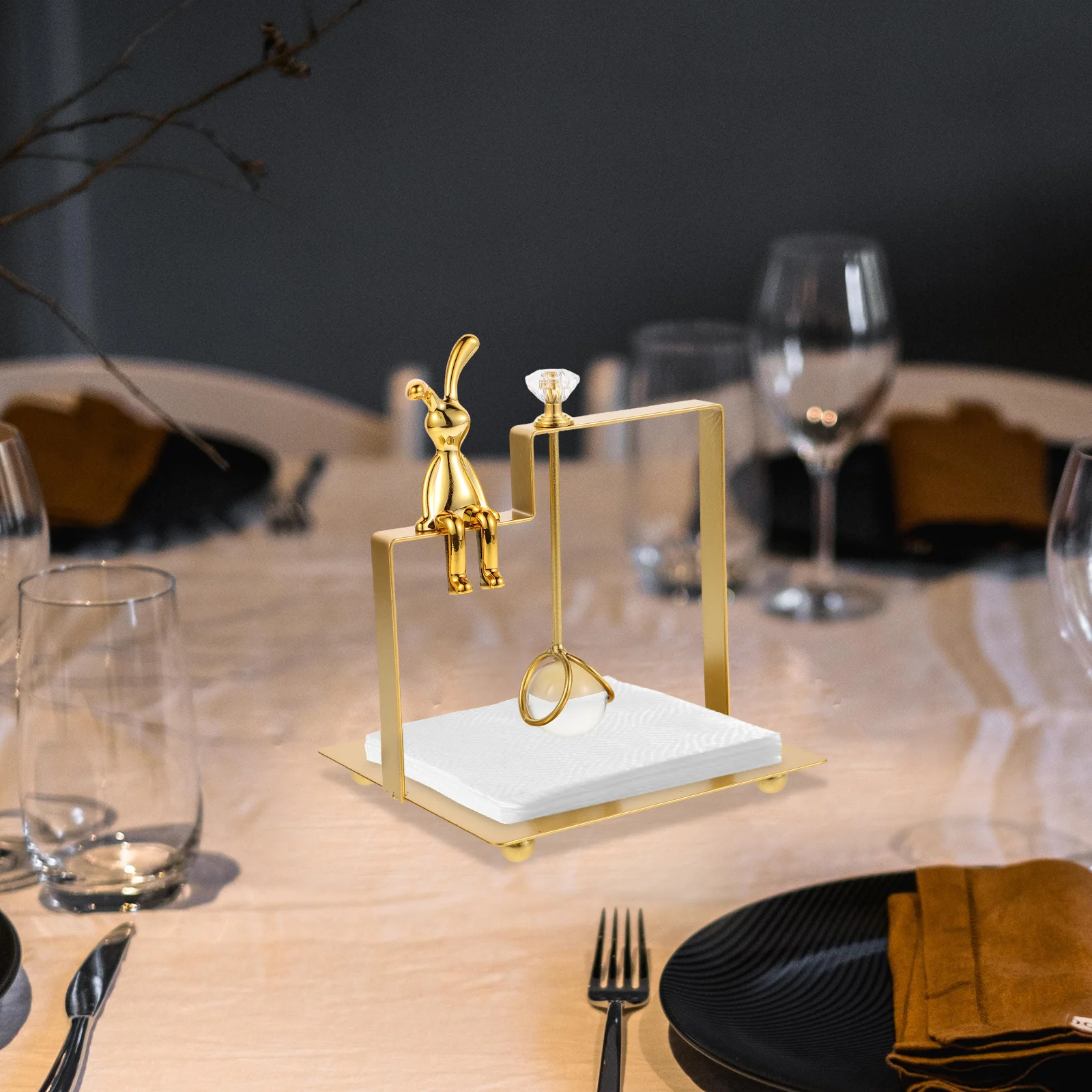 

Rabbit Paper Napkin Holder Iron Metal Vertical Vintage Square Design Tabletop Tissue Stand Rustic Napkin Holder for Kitchen