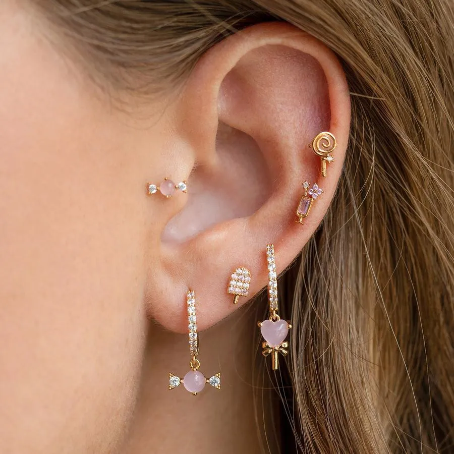 S925 Silver Needle Sweet Candy Earring Set Cute Exquisite Micro Inlaid Heart Stud Earrings Set For Women Girls Fashion Jewelry