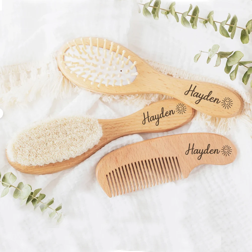 Hairbrush bebê personalizado Baby Comb Baby Shower Presente Recém-nascido Pente de madeira Presente personalizado Baby Girl