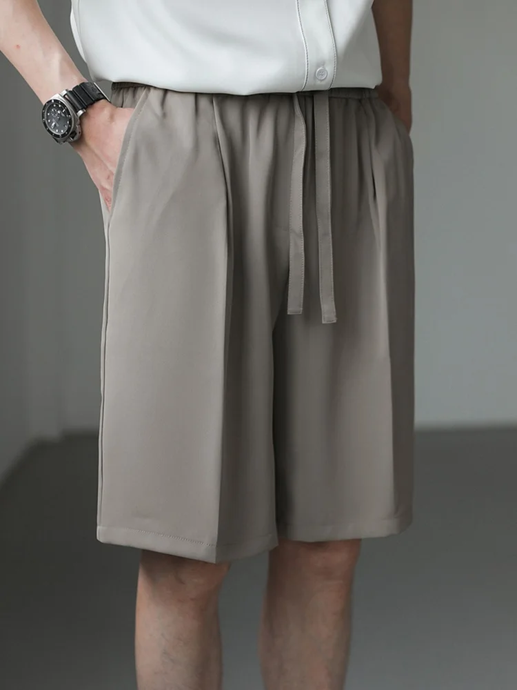 

Летние повседневные мужские свободные прямые брюки-шорты из ледяного шелка, не требующие глажки, модные молодежные трендовые однотонные шорты