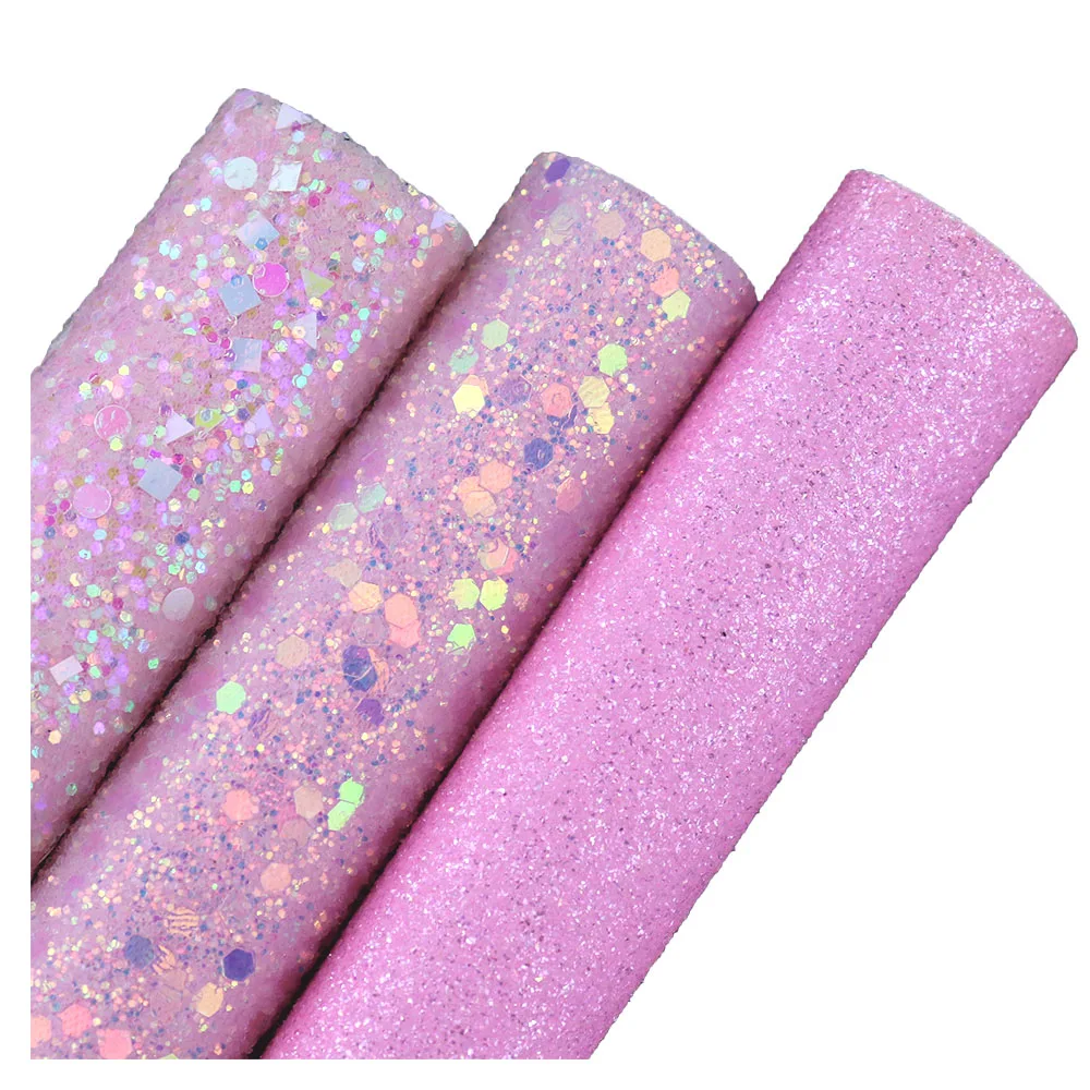 30x134cm Roll Plain Pink Chunky Fine Glitter Fabric Faux Leather Material For Earring Bowes Decoration DIY DT009