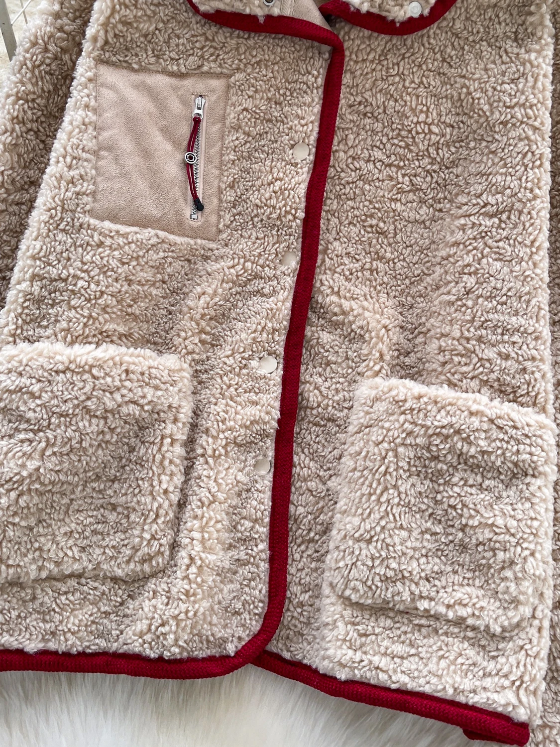 Jaet coreano Sle para mujer, invierno, nuevo, suelto, informal, cuello Retro, empalme de piel de cordero, Top largo Sve, mezcla de lana Sle para ir al trabajo