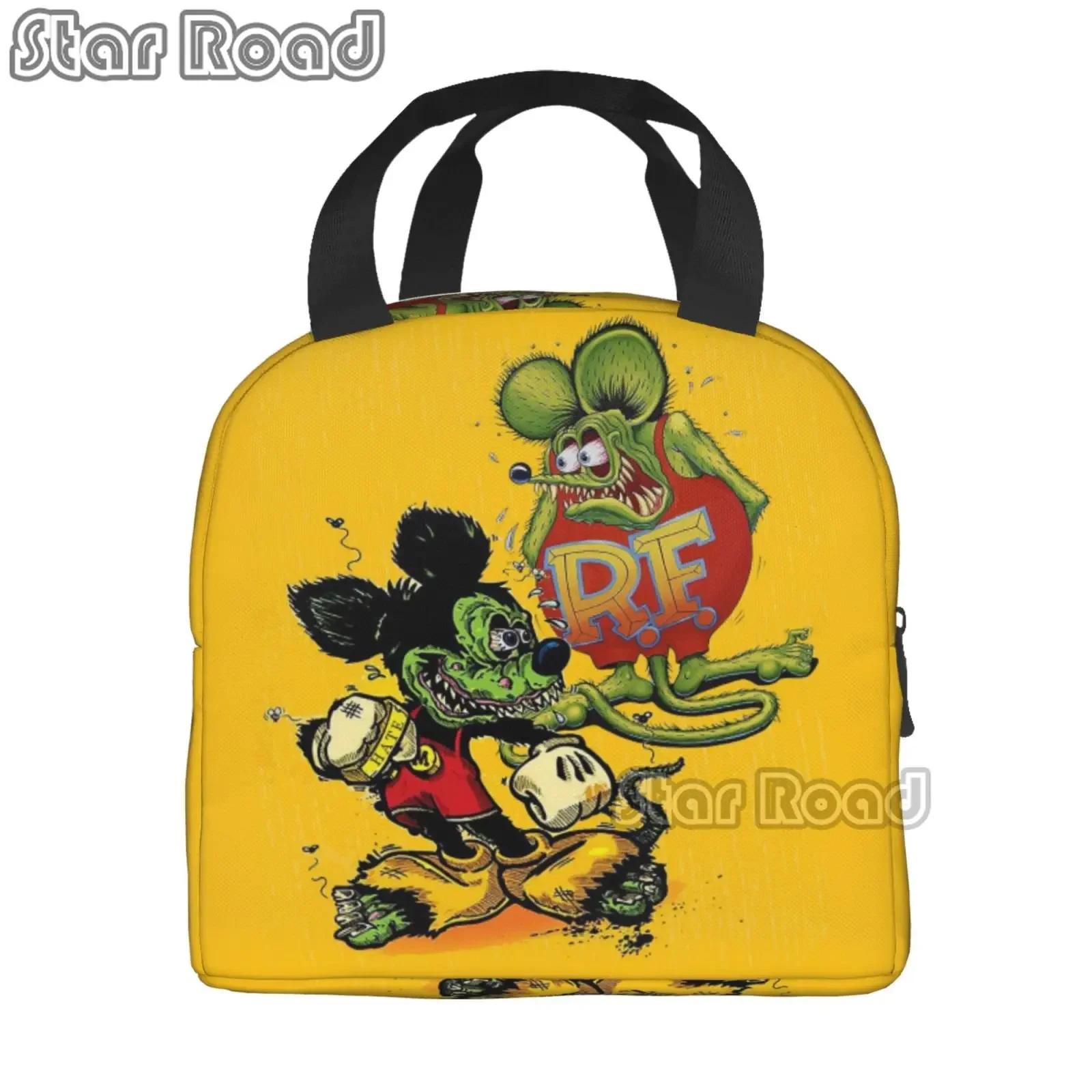 Cartoon Anime Kawaii Rat Fink Lunch Bag Waterproof Insulated Oxford Cooler Bag Thermal Cold Food Picnic Lunch Box for Women Girl