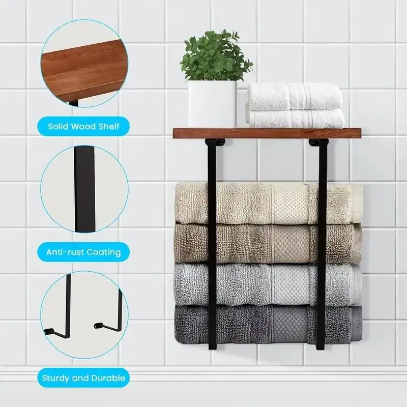 رف حمام مزدوج القطب خالٍ من اللكمات، حامل مناشف مثبت على الحائط، تصميم بسيط، منظم تخزين، ديكور الحمام #1
