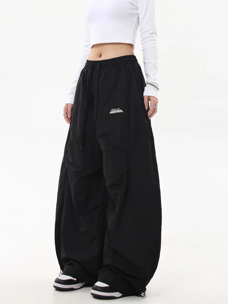 Parachute Pants Womens Adjustable Autumn Velvet Loose Fit Urban Street Style Cargo Outdoors Patchwork Drawstrings Halloween Chic