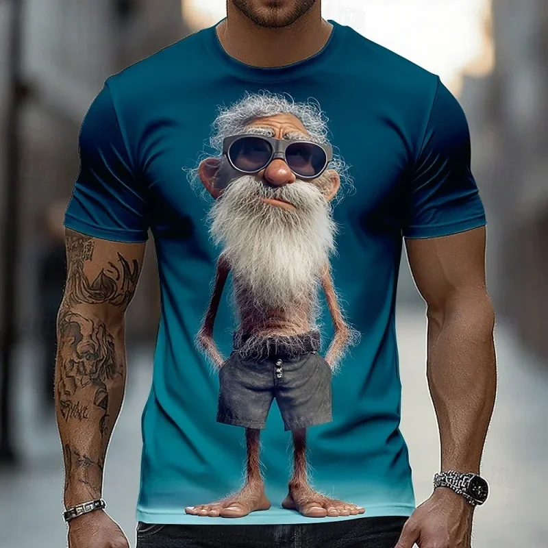 Cooler und interessanter alter Mann mit Sonnenbrille und Bier in der Hand, 3D-Druck, Sport-T-Shirt, schnell trocknend, atmungsaktiv, für Herren, Eltern-Kind-Kleidung – Detail 6