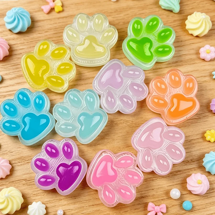 

Random color 4-piece set, shiny cat's paw and dog's paw print beaded decoration, color mixing, non-porous resin paw print design, suitable for mobile phone cases, hairpins, jewelry making and scrapbooking, random color